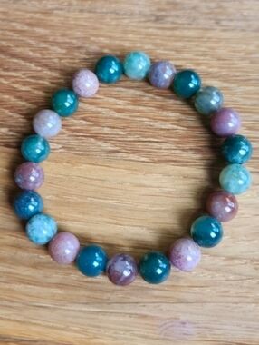 Indian Agate Beaded Stretch Bracelet | Handmade | Green